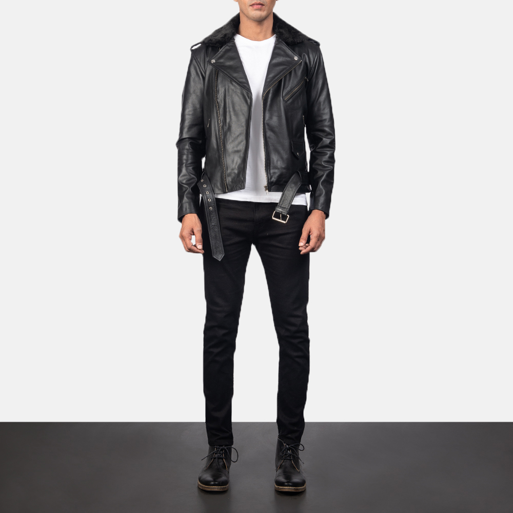 Men's Furton Black Leather Biker Jacket